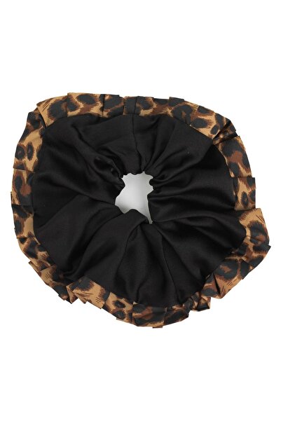 DD SHOP Elastic Par Textil Satinat Negru cu Margine cu Model Leopard pentru F...