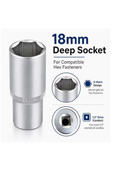Generic Brand 18mm Deep Socket Wrench, 1/2 Inch Drive Chrome Vanadium Steel 6...