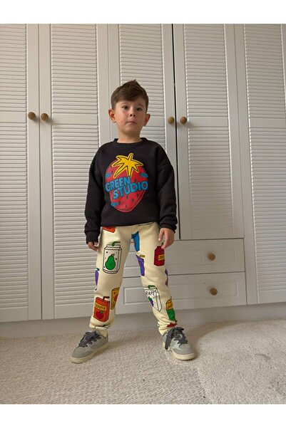ARBİ kids Boy's Lightning Patterned Three-Thread Ribbed 100% Cotton Double Set