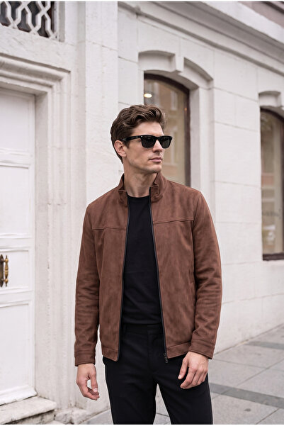 BASEL.CO High Collar Slim Fit Seasonal Suede Jacket