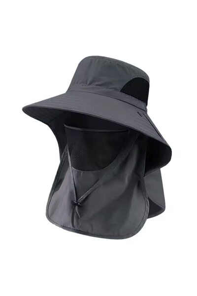 OEM 2-in-1 Fishing Sun Hat with Detachable Mask, Dark Gray, Adjustable