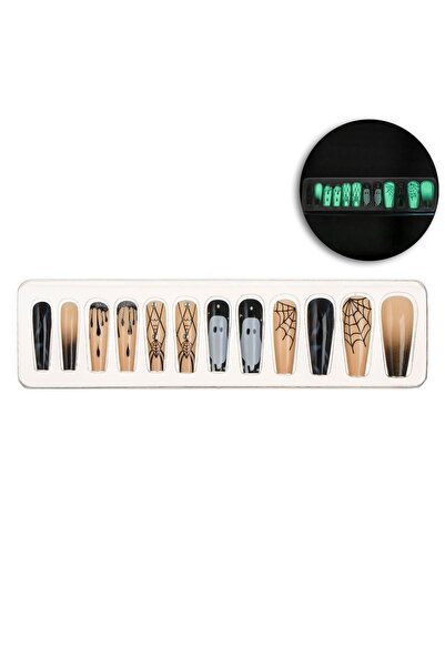 DD SHOP Set Unghii False cu Model de Halloween Glow in the Dark cu Adeziv Cof...