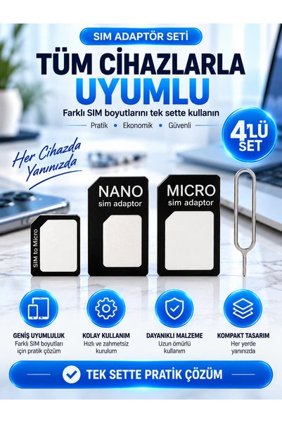 PEMBERTON Nano Micro Mikro Sim Çevirici Dönüştürücü İğne Adaptör Set Telefon Sim Kartı Aparatı