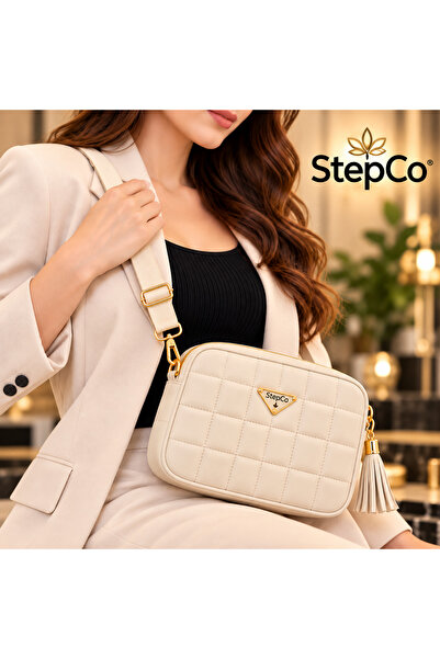 StepCo حقيبة كروس نسائية من الجلد الصناعي باللون البيج – أنيقة وعملية وحقيبة كتف