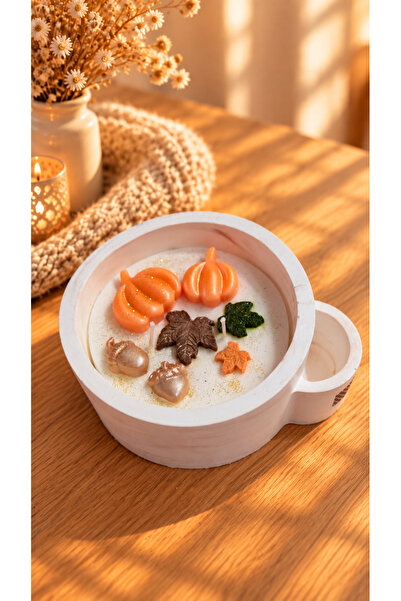 Sonbahar Serisi Beton Kase Soya Wax Mum – Balkabağı & Tarçın Kokulu 250 g – 12 cm
