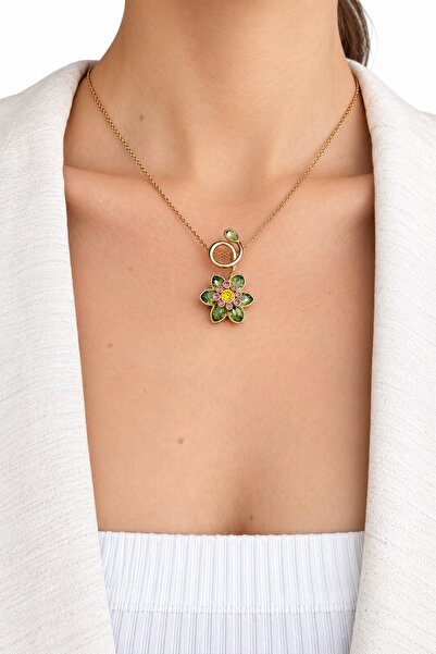 Ressia Light Green Asymmetrical Design Idylila Flower Cutout Y Necklace