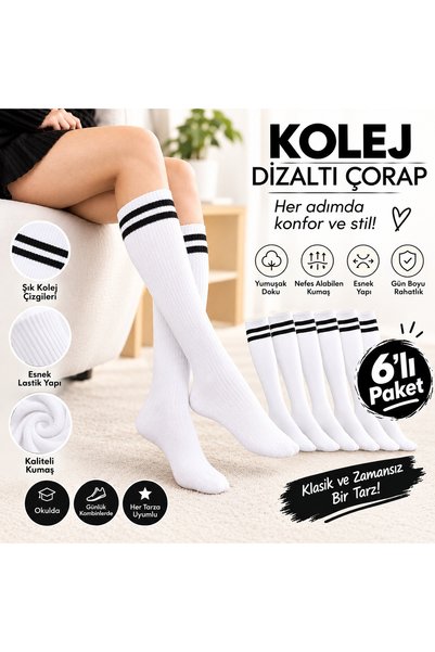 Genel Markalar KOLEJ DİZALTI ÇİZGİLİ ÇORAP 6'LI PAKET