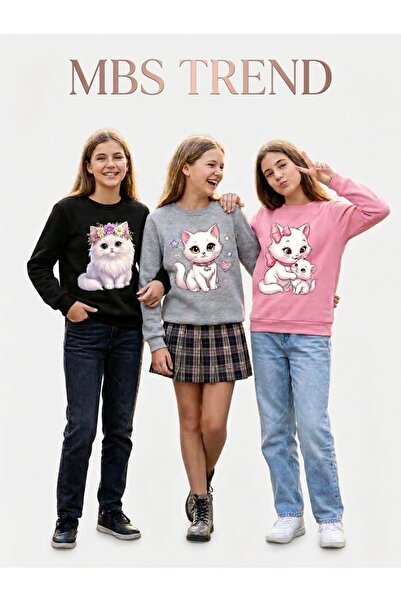 Kids Winter Girls' / Teenage Cat Printed 3-Piece Sweatshirt Set (Black, Gray,...