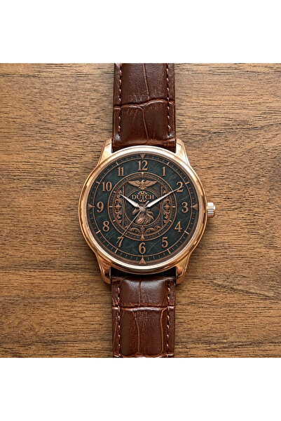 DUTCH STORE Men's Wristwatch - Dark Decorative Dial with Brass Numerals, Rose...