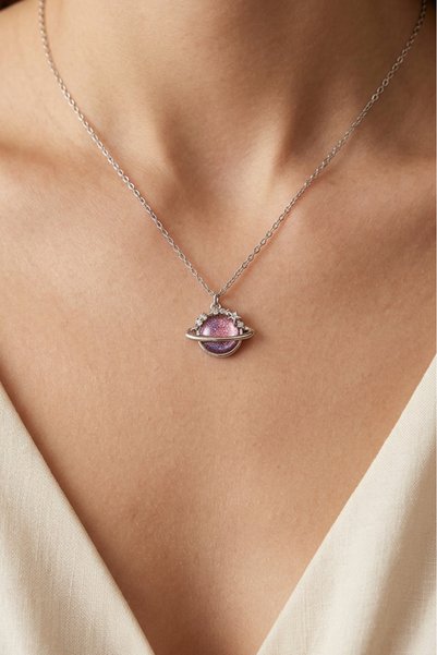Okapi Pink Stone Saturn Figured Necklace
