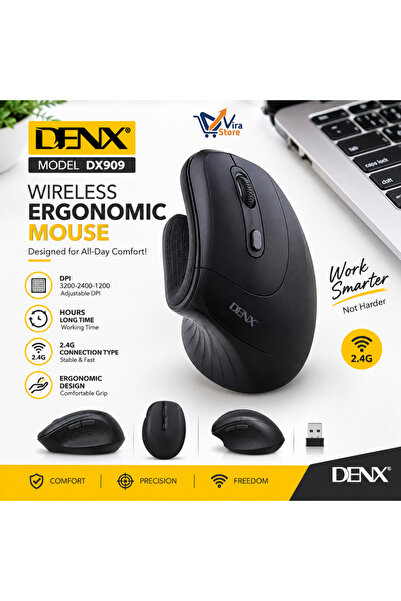 Denx ماوس لاسلكي مريح للألعاب والعمل مريح لليد ومناسب للاستخدام لفترات طويلة