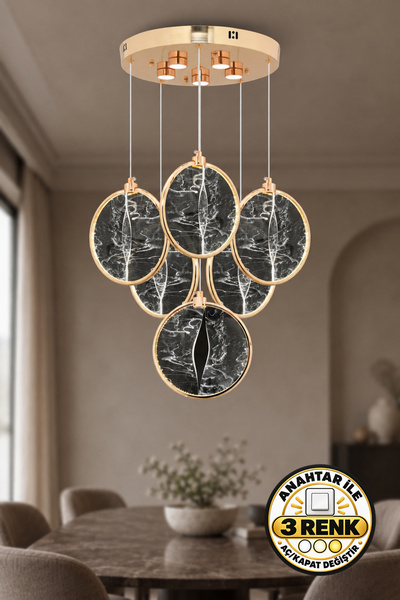 Dekorluna Modern 6'Lı Morris Gold Kaplama 3 Renk Işık Özellikli Power Led Sar...