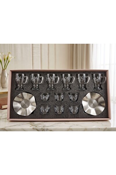 Generic Brand 18Pcs Glass and Steel Mixed Design and Decal Tea and Coffee Set...