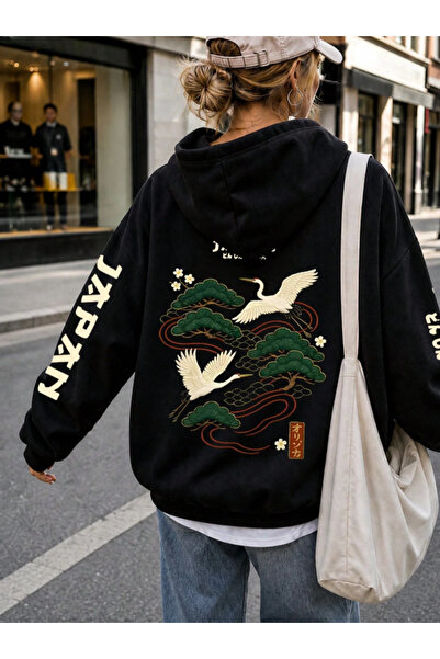 one button Unisex Ανδρικό/Γυναικείο Φούτερ με κουκούλα με στάμπα Ιαπωνίας, Pr...