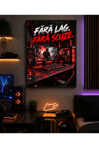 Miutic Print Studio Tablou decorativ gaming „Fără lag. Fără scuze.”, Tablou p...