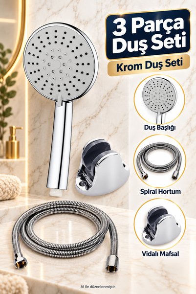 Plodna House Smyrna 5 Fonksiyonlu Krom Duş Seti – 304 Paslanmaz Çelik Spiral ...