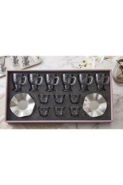 Generic Brand 18Pcs Glass and Steel Mixed Design and Decal Tea and Coffee Set...