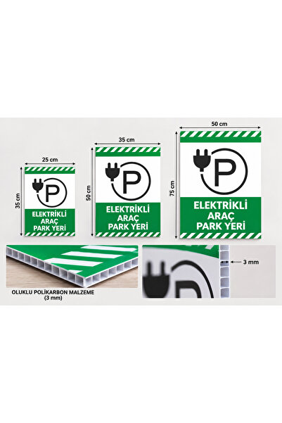 MCK Reklam Elektrikli Araç Park Yeri Levhası 50x75 cm (3 mm Oluklu Polikarbon)