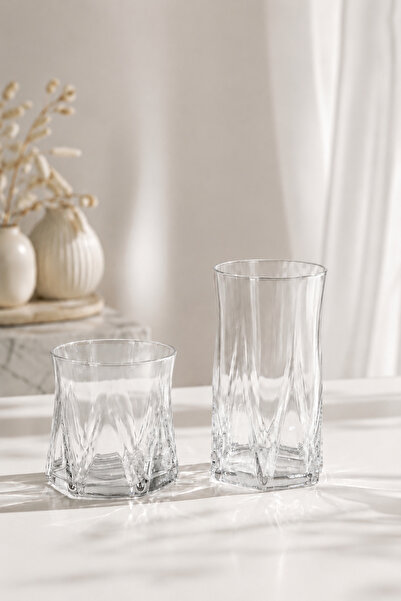 Şahika Kristal cama atılan imza Set of 12 River Water and Soft Drink Glasses