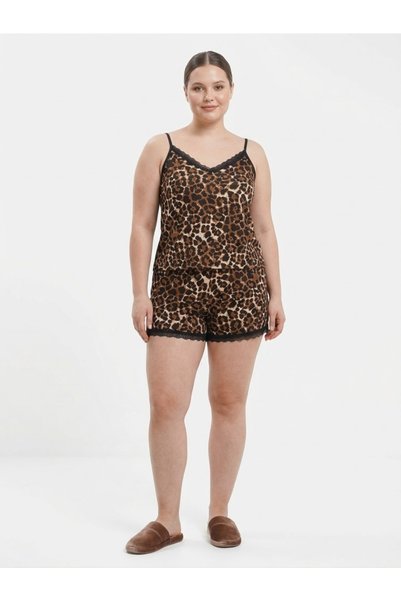 CAZİBE Leopar Askılı Şortlu Pijama Takımı
