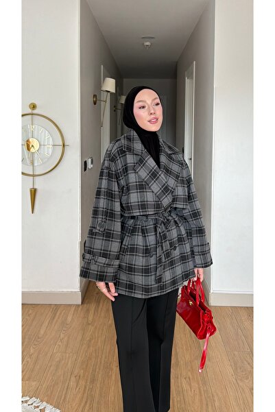 NİLNUR MODA Trenci pentru femei, cu model în carouri, design supradimensionat...