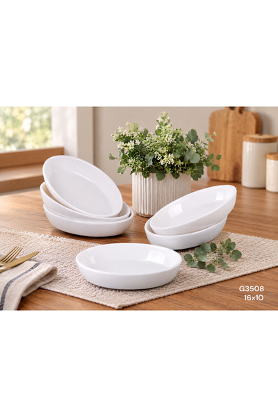 GÖNÜL Beyaz Kayık Tabak 16x10 cm Oval Servis ve Sunum Tabağı