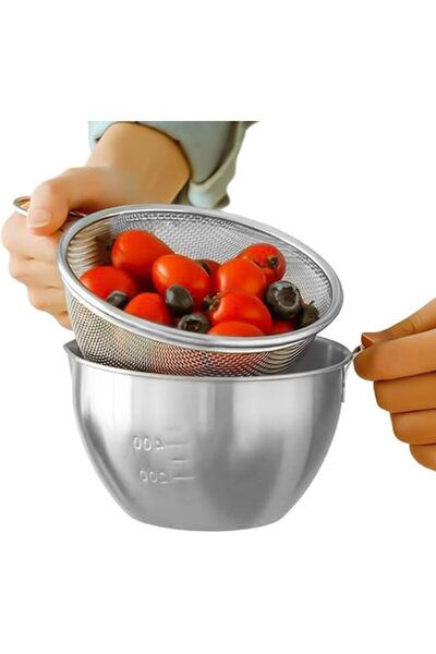 ALMEKAQUZ Stainless Steel Mixing Bowls, Strainer Baskets with Handle, 400ml K...