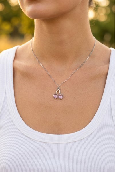 Okapi Pink Stone Cherry Figured Necklace