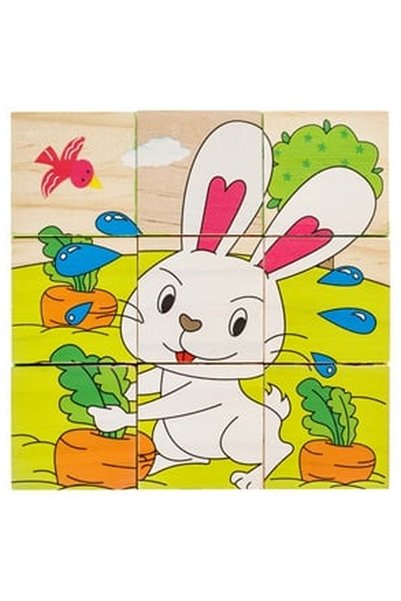 OEM Cuburi din Lemn Puzzle Animale de la Ferma (9 Piese) 10.3x10.3x3.5cm