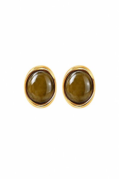 Charmist Steel Riva Oval Stone Gold Earrings