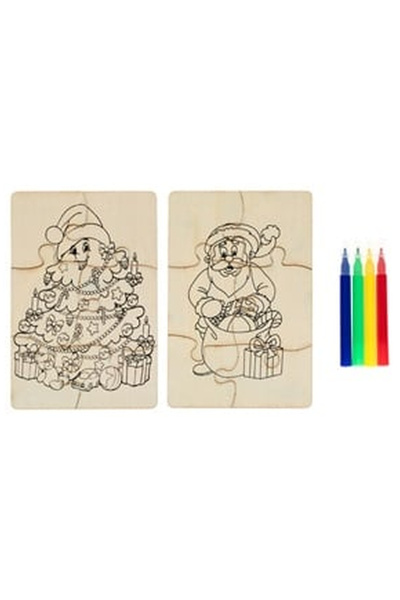 OEM Creative Christmas Wooden Puzzle Set with Markers - 6pcs