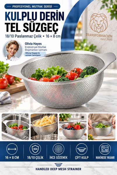 Transformacion Deep Wire Kitchen Strainer with Handle 16X8 cm - Microporous R...
