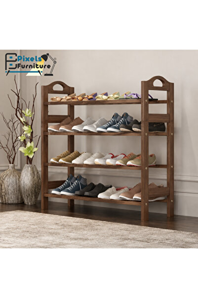 PixelsFurniture منظم أحذية من بكسل الأثاث 4 طبقات مصنوع من الخيزران الطبيعي