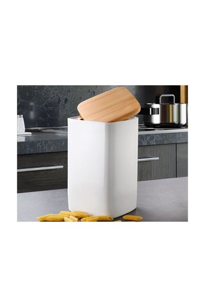 GÖNÜL Bambu Kapaklı Porselen Kavanoz 10,2x10,2x17,8 cm Mutfak Saklama Kabı