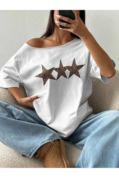 OVER HEAD Tricou pentru femei, 100% bumbac, cu imprimeu Leopard Stars, cu gât...