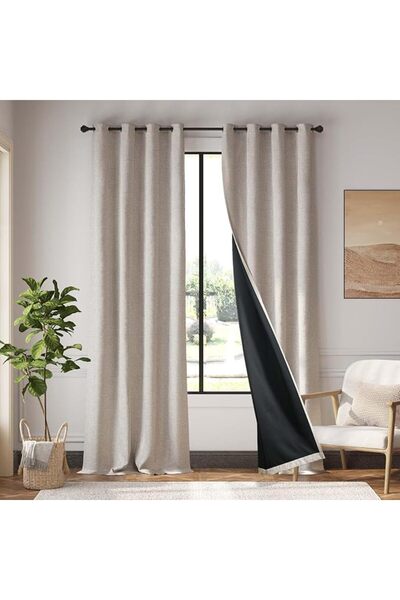 jinchan ستائر كتان بحلقات معدنية للنوافذ 132×274 سم رمادية اللون، لوحتان