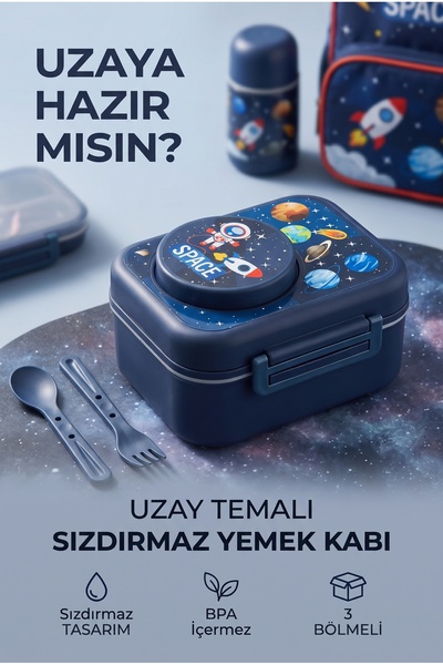 KaktüsKedi 3 Bölmeli Sızdırmaz Çocuk Beslenme Kutusu - Sos Bölmeli Yemek Kabı...
