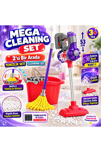 Uçar Dikey Süpürge – Pilli ve Gerçek Emiş Yapan Çocuk Oyuncak Süpürgesi + Mop...