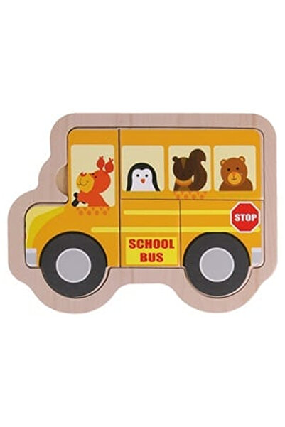 OEM Puzzle din Lemn Autobuz Scolar (4 piese) 16x12cm