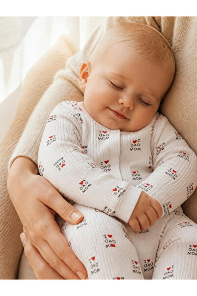 Zıbzıb baby %100 Pamuk Ribanalı Kalpli I Love Dad Mom Mesajlı Çıtçıtlı Unisex...