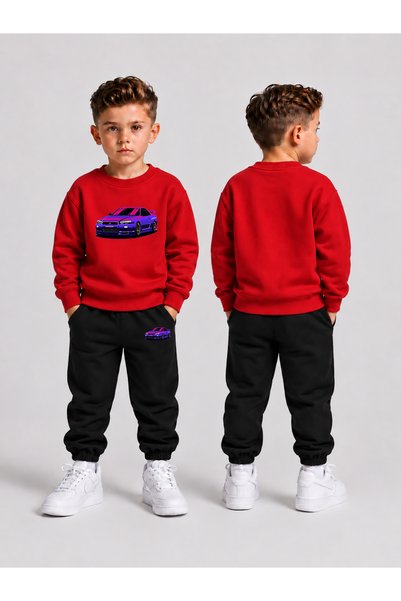 LORVEX Boys' Crew Neck Sweatshirt Tracksuit Set 2-Piece Printed Top and Botto...