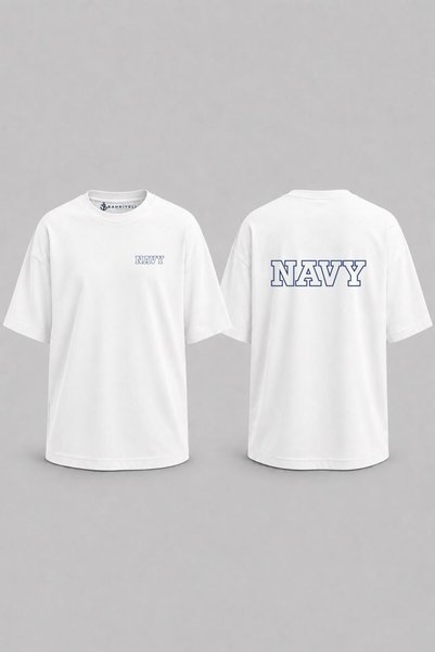 Bahriyeli Collection Oversize Navy Heritage Unisex T-Shirt with Pocket and Back Print