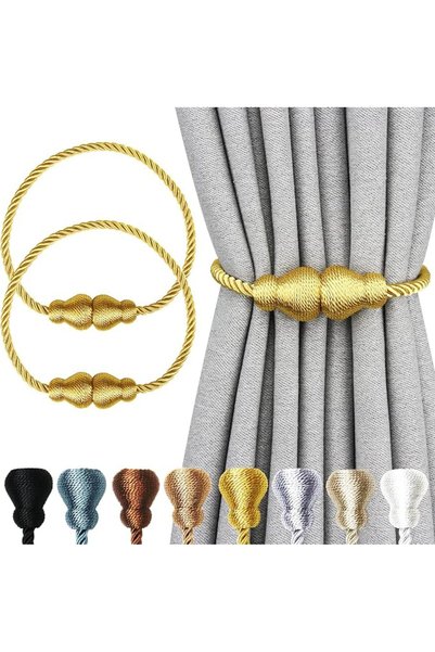 Yelajoy Magnetic Curtain Tiebacks Golden 2pcs, Curtain Tiebacks Buckles Holdb...