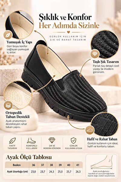 SOLERIUM SHOES Tam Ortopedik Taş Detaylı Babet Ayakkabı Anne Ayakkabı Günlük Ayakkabı Klasik Ayakkabı