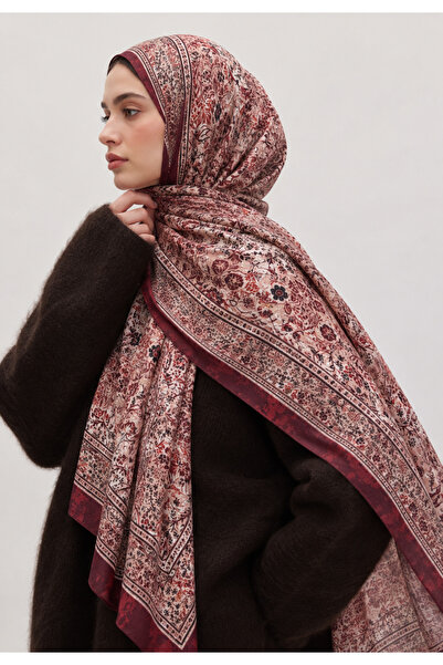 AGAPI Burgundy Ethnic Patterned Cotton Hijab Shawl – Soft Textured Patterned ...