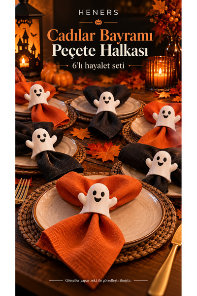 Heners Cadılar Bayramı Hayalet Peçete Halkası 6’lı Set – Halloween Sofra ve M...
