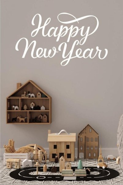 EYBA STİCKER Happy New Year Themed Showcase Glass Sticker White Model 3 90X50 cm