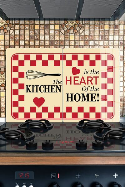 Ocak Arkası Cam Koruyucu – Kıtchen Desen Isıya Dayanıklı Dekoratif Cam Panel 40 x 30 cm * 2 adet