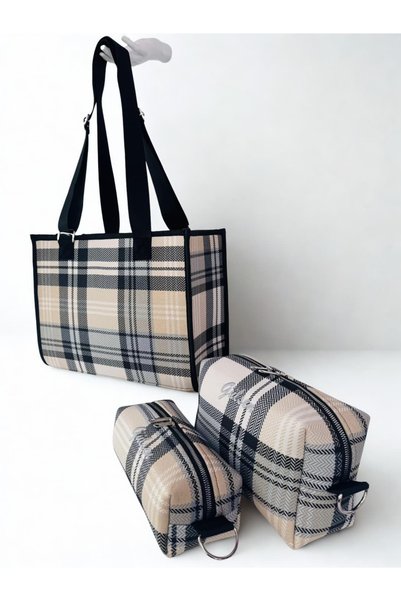 MORA BAG Black and Gray Checkered Pattern/ Black Carrying Bag and Organizer Set
