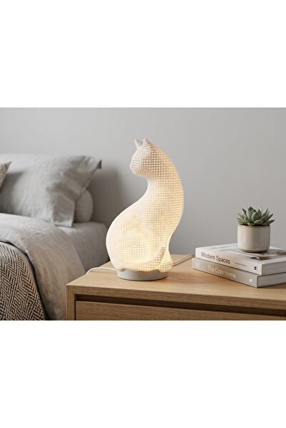 Işıklı Kedi Masa Lambası - Modern Gece Lambası & Ambiyans Aydınlatması Dekoratif